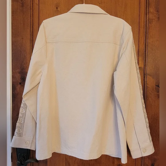 Loeffler Randall Shacket Cream Scottie Broderie Chore Jacket Large